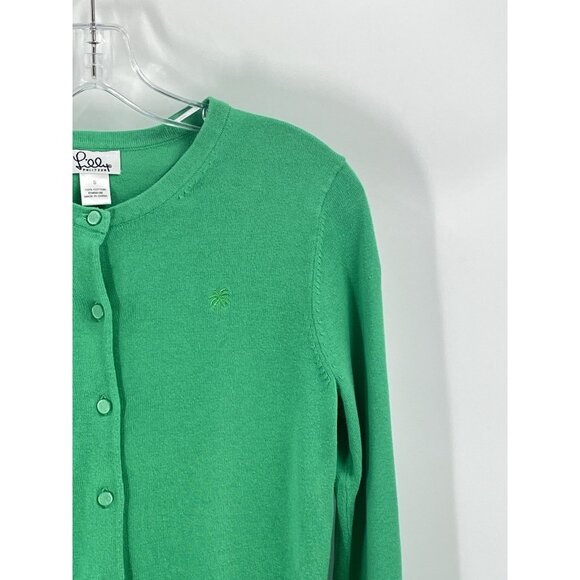 Lilly Pulitzer Green Cardigan Cotton Button Sz Small Preppy Classic - Picture 2 of 5